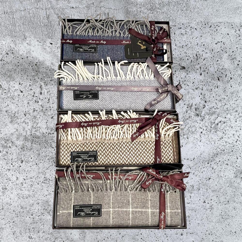 Cashmere Blend Scarf Made in Italy Linea Emmeti Navy Blue, Gray, Brown, Ivory